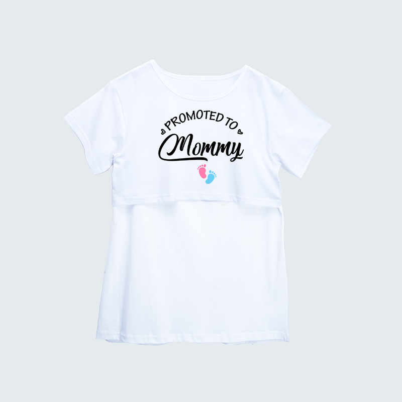 "Promoted To Mommy "- Comfort Fit Maternity T-shirt With Prints - WHITE - XS XS(Chest 32")