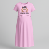 "Little Miracle Coming Soon "- Comfort Fit Maternity Maxi Dress With Prints - BABY PINK - Extra Small (Chest 32")