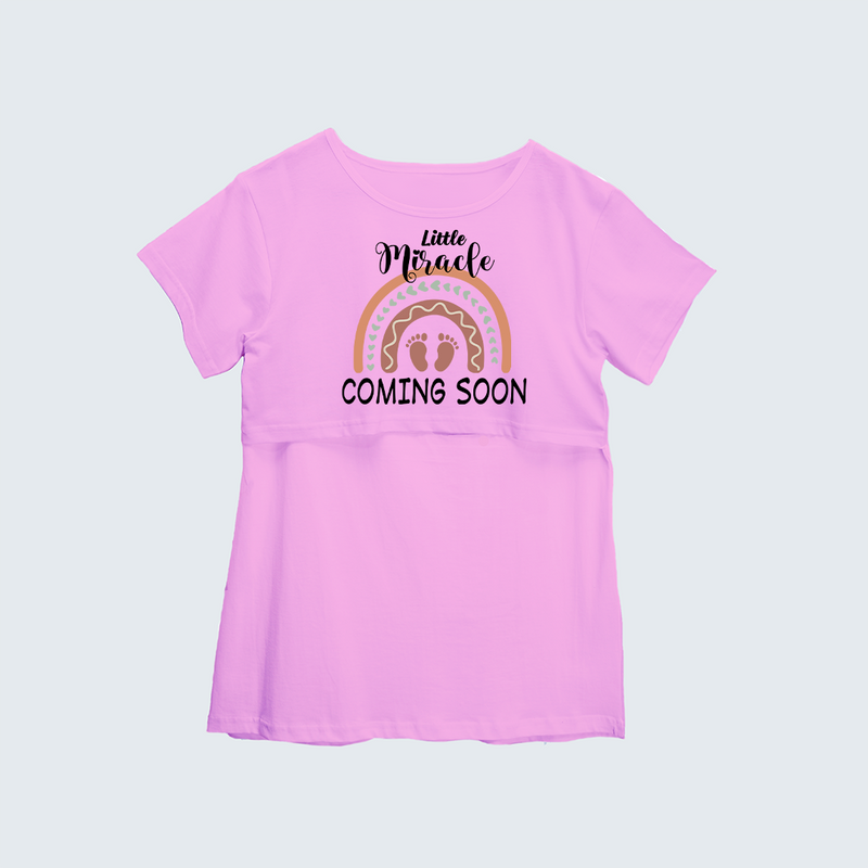 "Little Miracle Coming Soon "- Comfort Fit Maternity T-shirt With Prints - LIGHT PINK - XS XS(Chest 32")