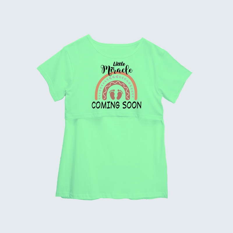 "Little Miracle Coming Soon "- Comfort Fit Maternity T-shirt With Prints - MINT GREEN - XS XS(Chest 32")