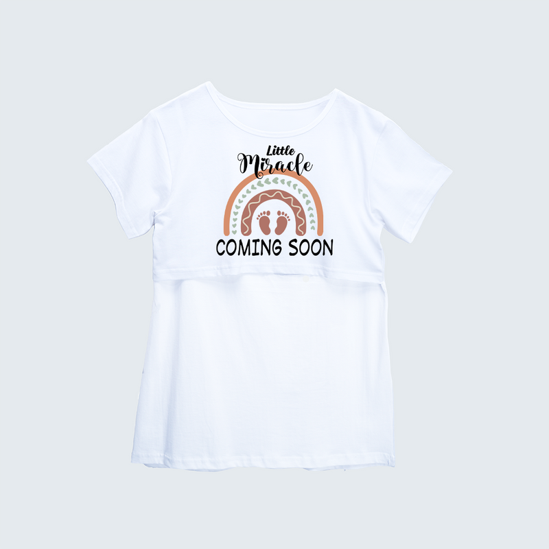 "Little Miracle Coming Soon "- Comfort Fit Maternity T-shirt With Prints - WHITE - XS XS(Chest 32")