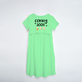 "Baby Coming Soon "- Comfort Fit Maternity Maxi Dress With Prints - MINT GREEN - XS XS(Chest 32")