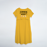 "Baby Coming Soon "- Comfort Fit Maternity Maxi Dress With Prints - YELLOW - XS XS(Chest 32")