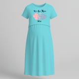 "We Are Three Now "- Comfort Fit Maternity Maxi Dress With Prints - BABY BLUE - Extra Small (Chest 32")