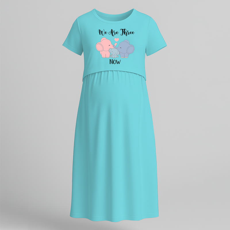 "We Are Three Now "- Comfort Fit Maternity Maxi Dress With Prints - BABY BLUE - Extra Small (Chest 32")