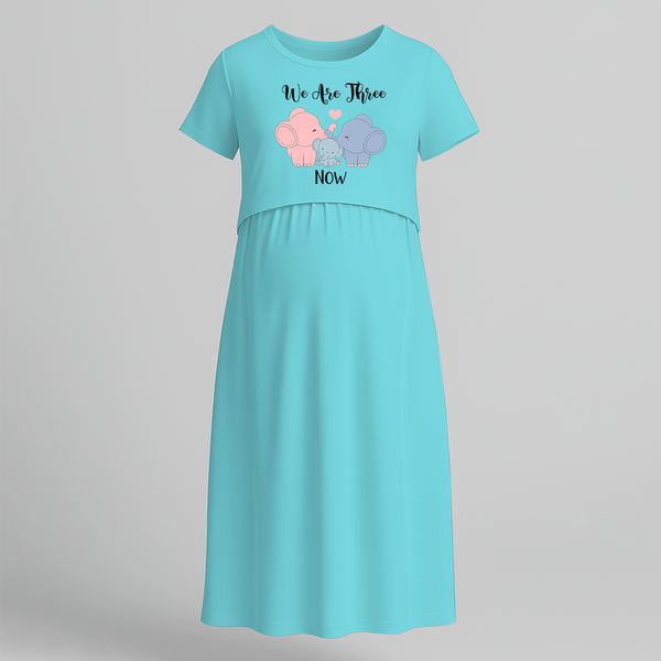"We Are Three Now "- Comfort Fit Maternity Maxi Dress With Prints - BABY BLUE - Extra Small (Chest 32")