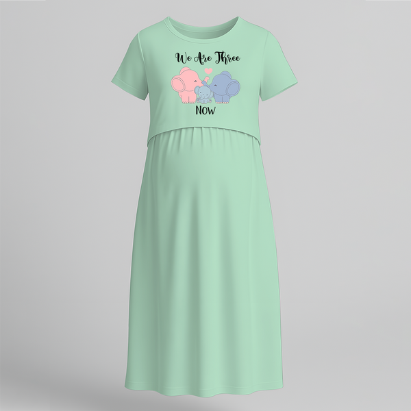 "We Are Three Now "- Comfort Fit Maternity Maxi Dress With Prints - MINT GREEN - Extra Small (Chest 32")