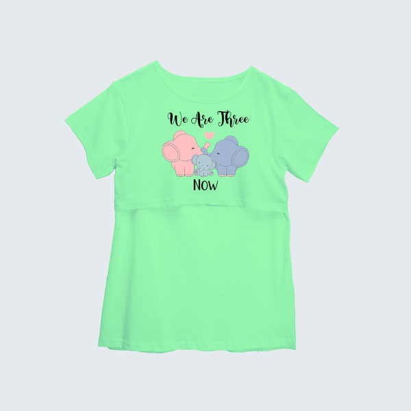 "We Are Three Now "- Comfort Fit Maternity T-shirt With Prints - MINT GREEN - XS XS(Chest 32")