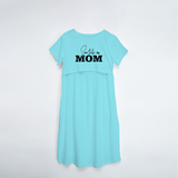 "Soon To Be Mom "- Comfort Fit Maternity Maxi Dress With Prints - AQUA BLUE - XS XS(Chest 32")