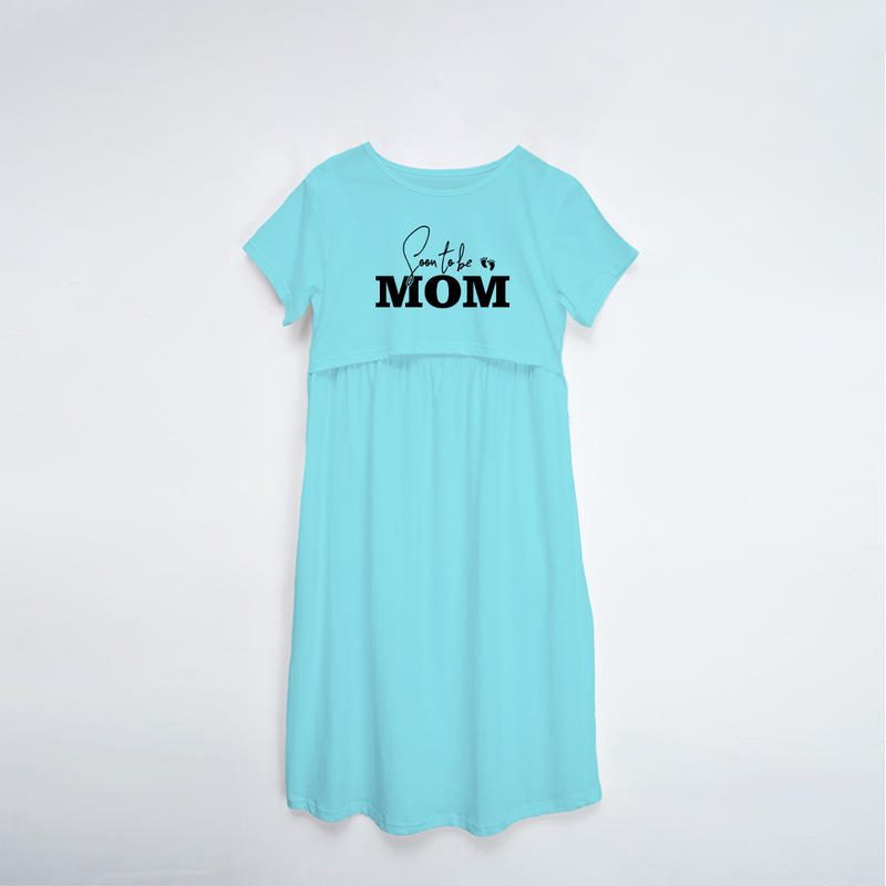 "Soon To Be Mom "- Comfort Fit Maternity Maxi Dress With Prints - AQUA BLUE - XS XS(Chest 32")