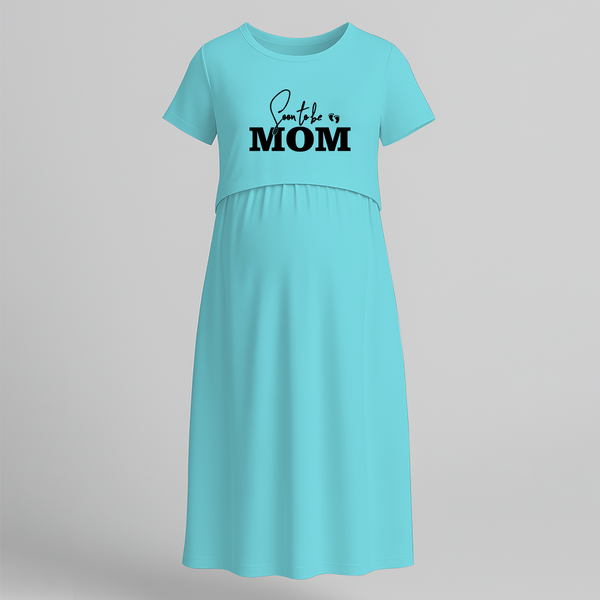 "Soon To Be Mom "- Comfort Fit Maternity Maxi Dress With Prints - BABY BLUE - Extra Small (Chest 32")