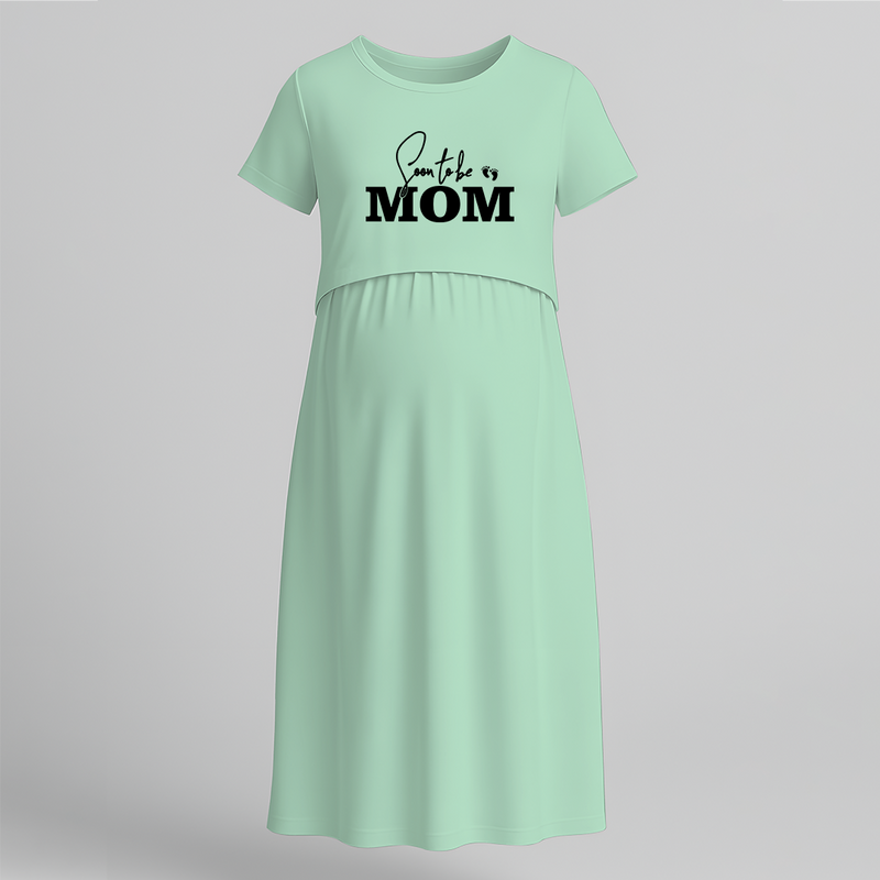 "Soon To Be Mom "- Comfort Fit Maternity Maxi Dress With Prints - MINT GREEN - Extra Small (Chest 32")