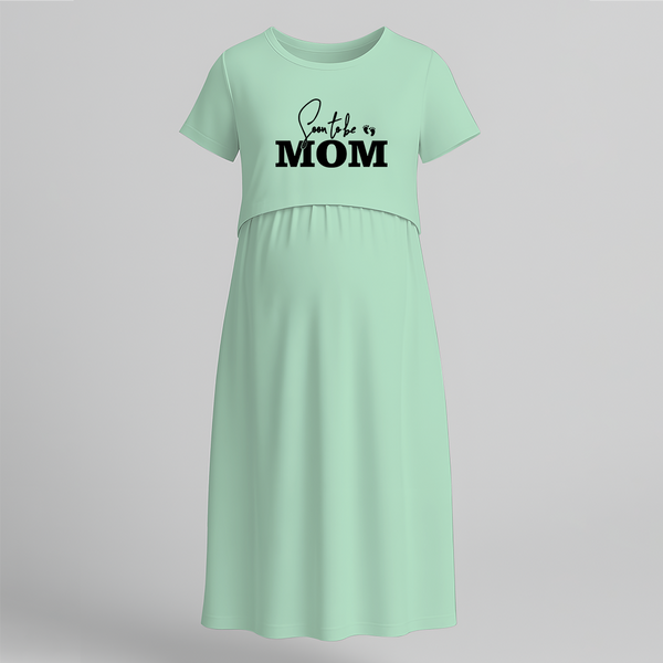 "Soon To Be Mom "- Comfort Fit Maternity Maxi Dress With Prints - MINT GREEN - Extra Small (Chest 32")