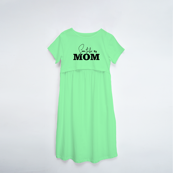 "Soon To Be Mom "- Comfort Fit Maternity Maxi Dress With Prints - MINT GREEN - XS XS(Chest 32")