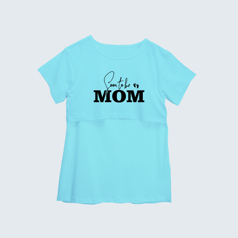 "Soon To Be Mom "- Comfort Fit Maternity T-shirt With Prints - AQUA BLUE - XS XS(Chest 32")