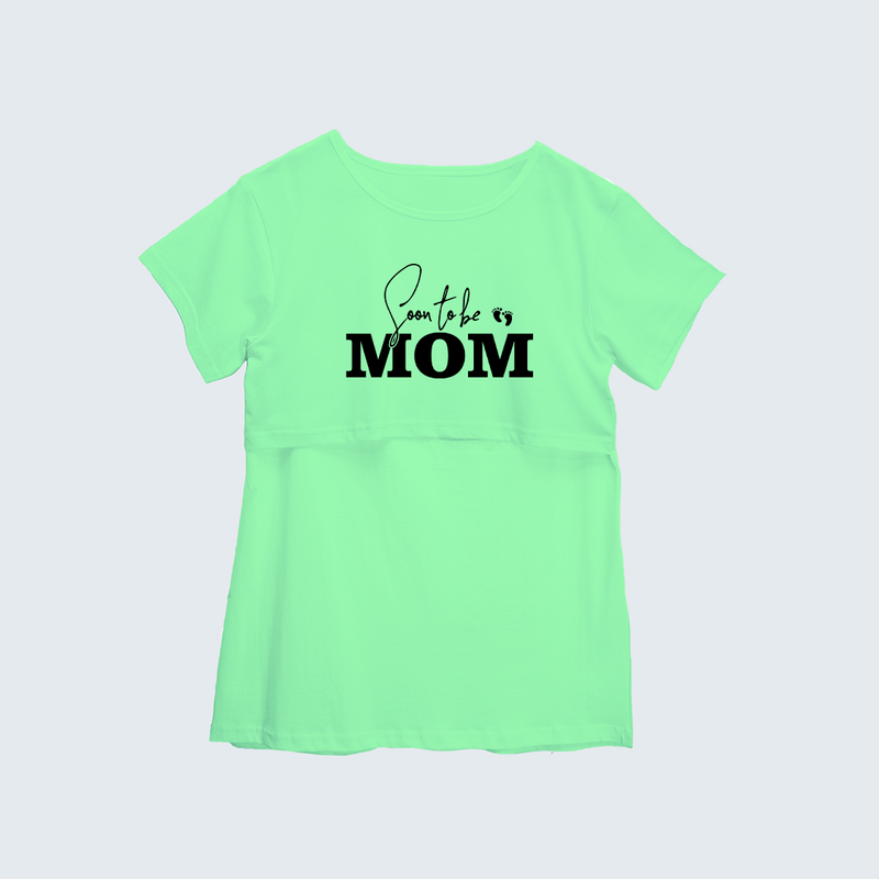 "Soon To Be Mom "- Comfort Fit Maternity T-shirt With Prints - MINT GREEN - XS XS(Chest 32")