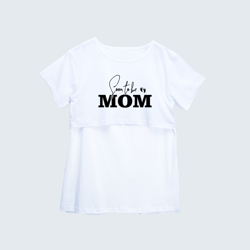 "Soon To Be Mom "- Comfort Fit Maternity T-shirt With Prints - WHITE - XS XS(Chest 32")