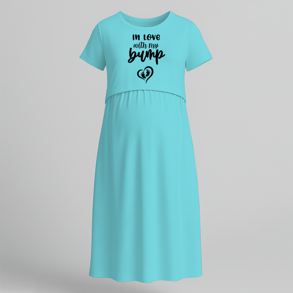 "In Love With My Bump "- Comfort Fit Maternity Maxi Dress With Prints - BABY BLUE - Extra Small (Chest 32")
