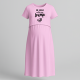 "In Love With My Bump "- Comfort Fit Maternity Maxi Dress With Prints - BABY PINK - Extra Small (Chest 32")
