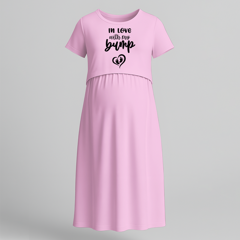 "In Love With My Bump "- Comfort Fit Maternity Maxi Dress With Prints - BABY PINK - Extra Small (Chest 32")