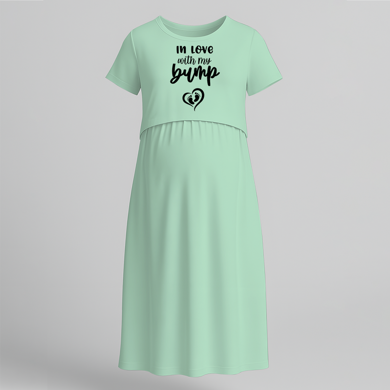 "In Love With My Bump "- Comfort Fit Maternity Maxi Dress With Prints - MINT GREEN - Extra Small (Chest 32")