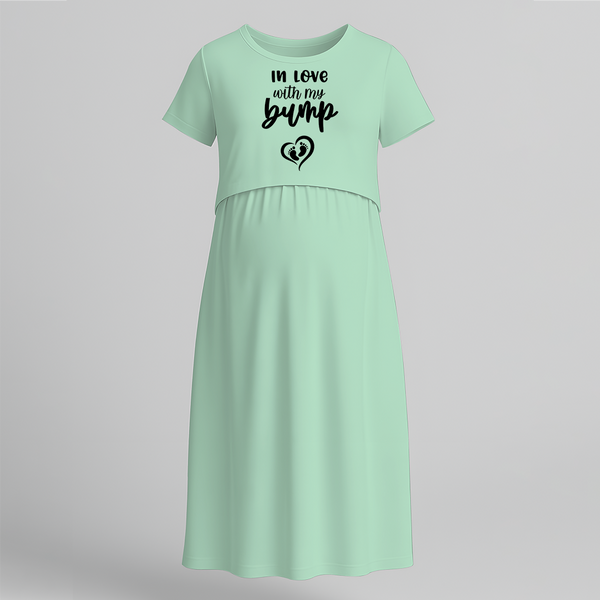 "In Love With My Bump "- Comfort Fit Maternity Maxi Dress With Prints - MINT GREEN - Extra Small (Chest 32")
