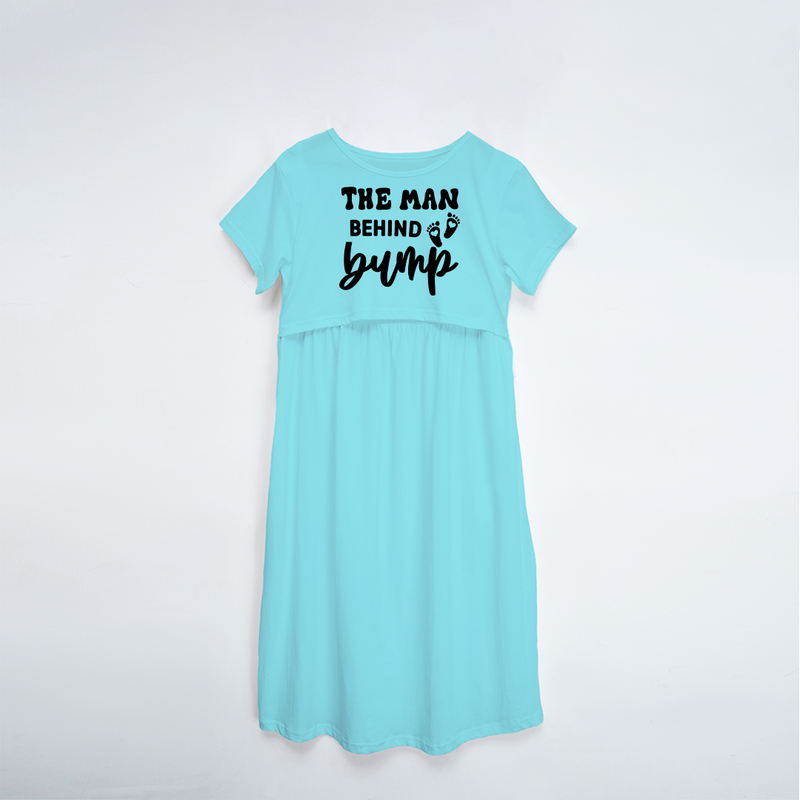 "The Man behind Bump "- Comfort Fit Maternity Maxi Dress With Prints - AQUA BLUE - XS XS(Chest 32")