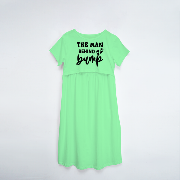 "The Man behind Bump "- Comfort Fit Maternity Maxi Dress With Prints - MINT GREEN - XS XS(Chest 32")