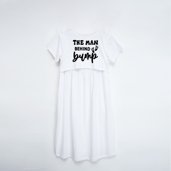 "The Man behind Bump "- Comfort Fit Maternity Maxi Dress With Prints - WHITE - XS XS(Chest 32")