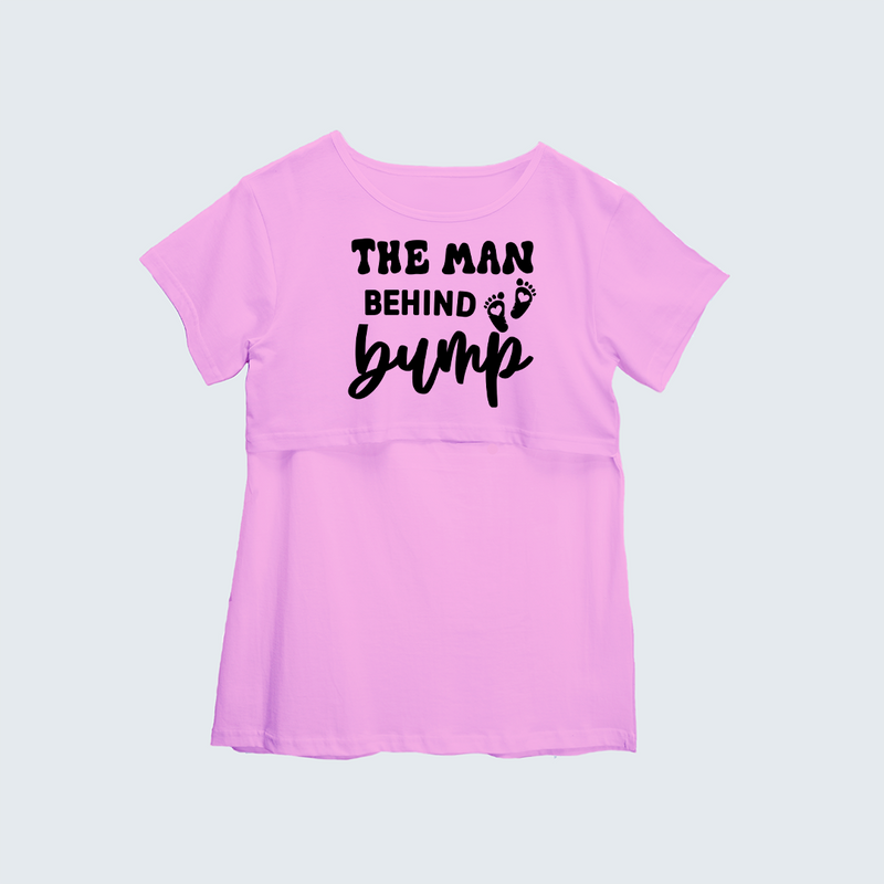 "The Man behind Bump "- Comfort Fit Maternity T-shirt With Prints - LIGHT PINK - XS XS(Chest 32")