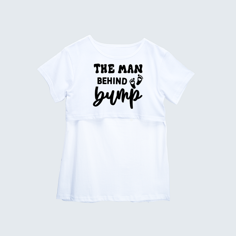 "The Man behind Bump "- Comfort Fit Maternity T-shirt With Prints - WHITE - XS XS(Chest 32")