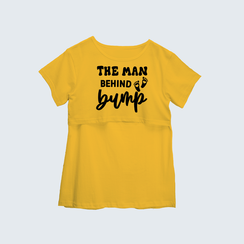 "The Man behind Bump "- Comfort Fit Maternity T-shirt With Prints - YELLOW - XS XS(Chest 32")