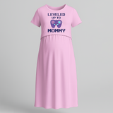 "Leveled Up To Mommy "- Comfort Fit Maternity Maxi Dress With Prints - BABY PINK - Extra Small (Chest 32")