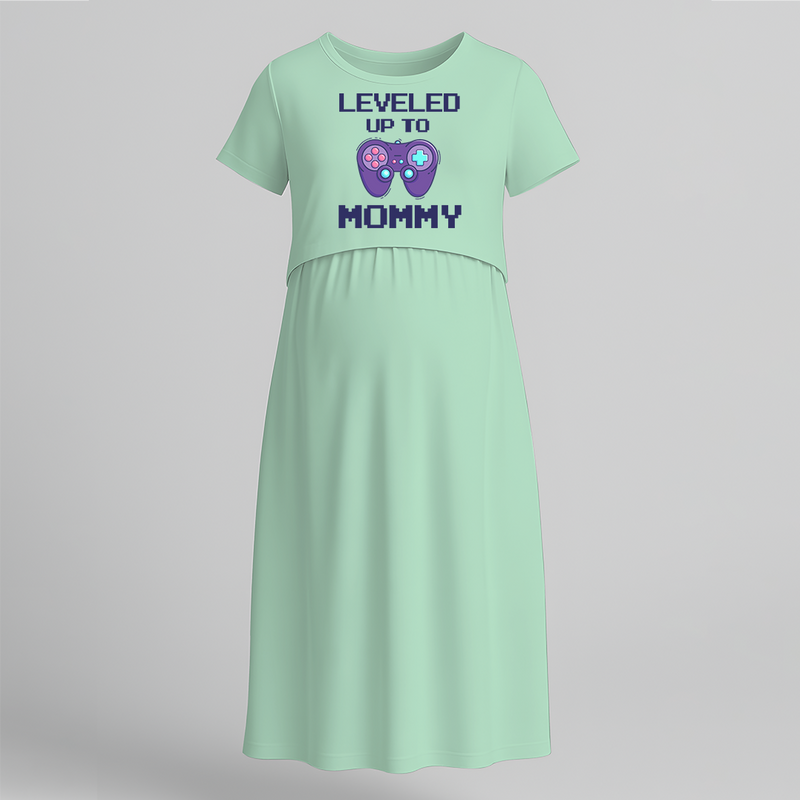 "Leveled Up To Mommy "- Comfort Fit Maternity Maxi Dress With Prints - MINT GREEN - Extra Small (Chest 32")