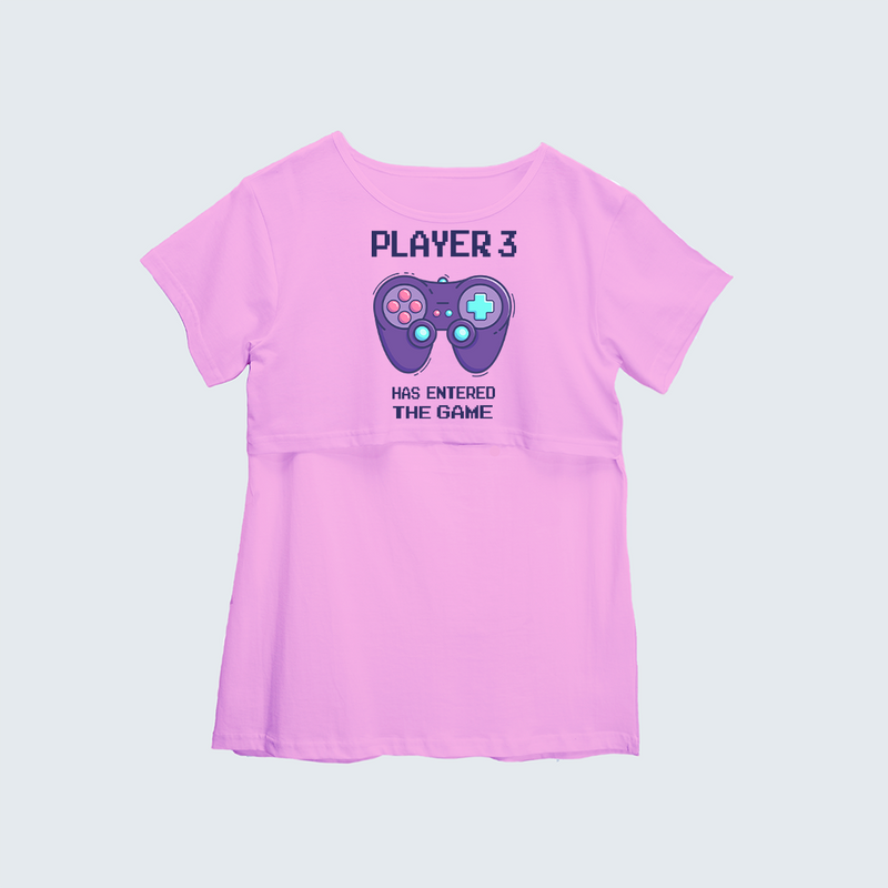 "Player 3 Has Entered The Game "- Comfort Fit Maternity T-shirt With Prints - LIGHT PINK - XS XS(Chest 32")