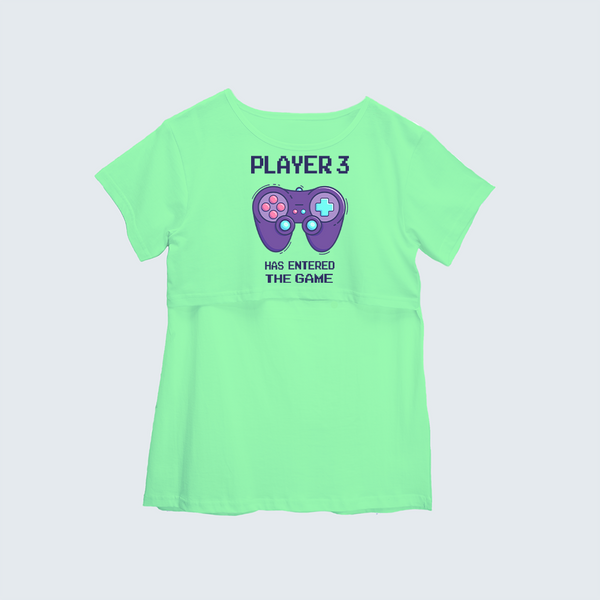 "Player 3 Has Entered The Game "- Comfort Fit Maternity T-shirt With Prints - MINT GREEN - XS XS(Chest 32")