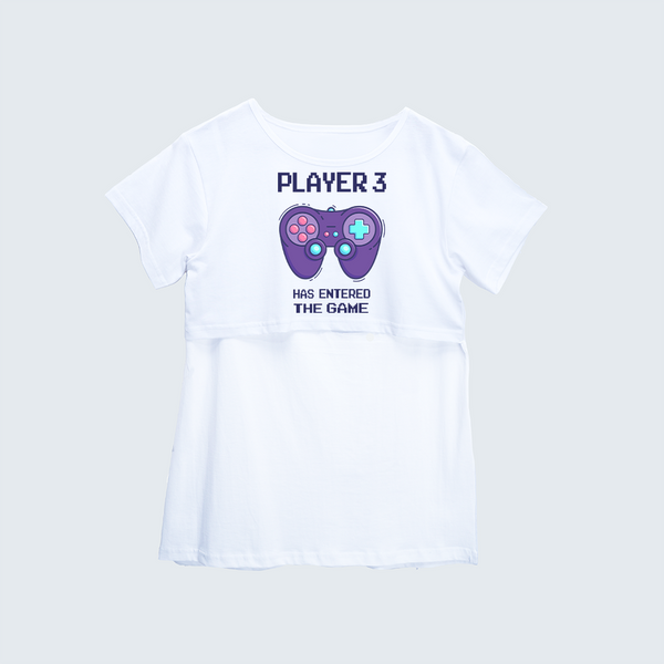 "Player 3 Has Entered The Game "- Comfort Fit Maternity T-shirt With Prints - WHITE - XS XS(Chest 32")