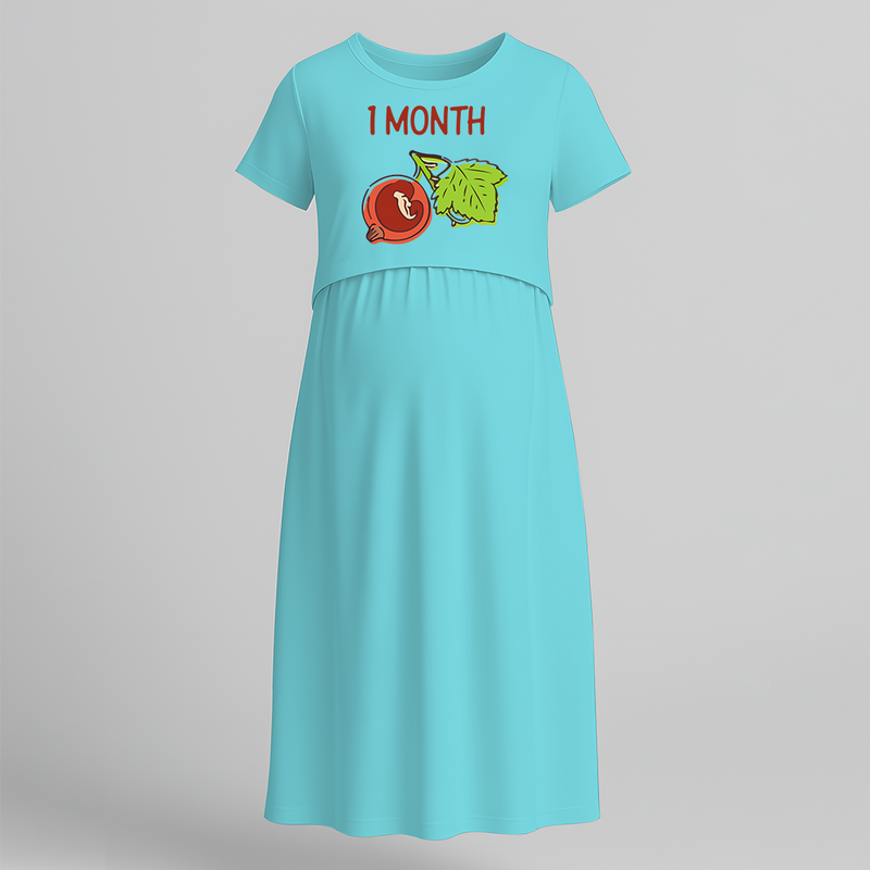 "1 Month"- Comfort Fit Maternity Maxi Dress With Prints - BABY BLUE - Extra Small (Chest 32")