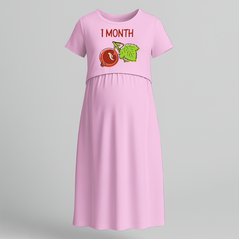 "1 Month"- Comfort Fit Maternity Maxi Dress With Prints - BABY PINK - Extra Small (Chest 32")