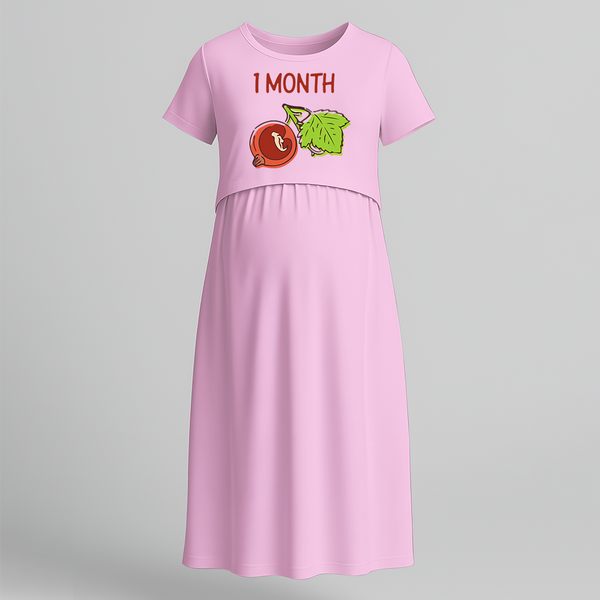 "1 Month"- Comfort Fit Maternity Maxi Dress With Prints - BABY PINK - Extra Small (Chest 32")