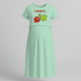 "1 Month"- Comfort Fit Maternity Maxi Dress With Prints - MINT GREEN - Extra Small (Chest 32")