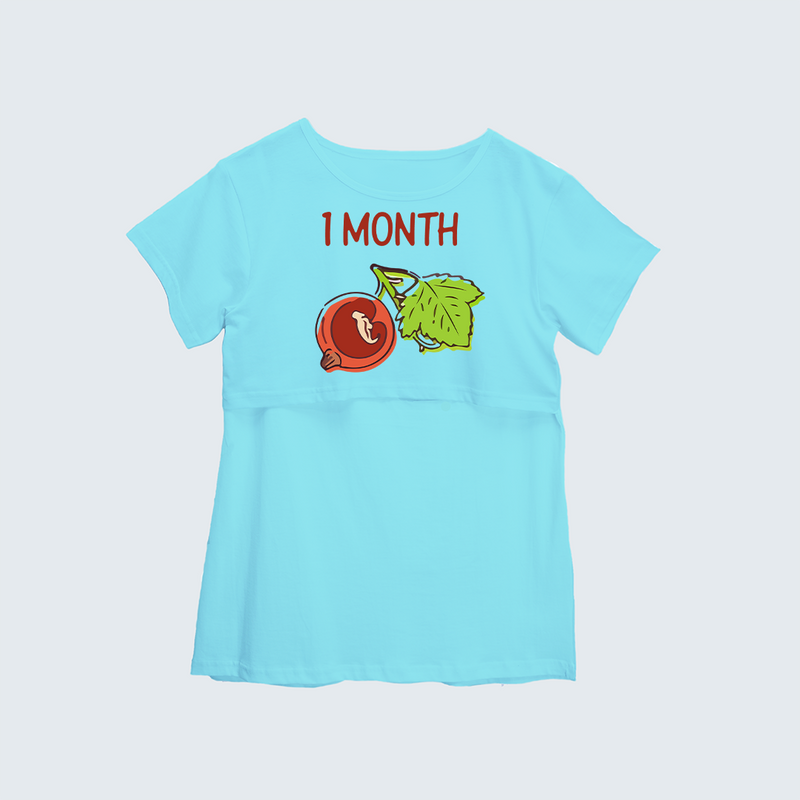 "1 Month"- Comfort Fit Maternity T-shirt With Prints - AQUA BLUE - XS XS(Chest 32")