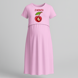 "2 Month"- Comfort Fit Maternity Maxi Dress With Prints - BABY PINK - Extra Small (Chest 32")
