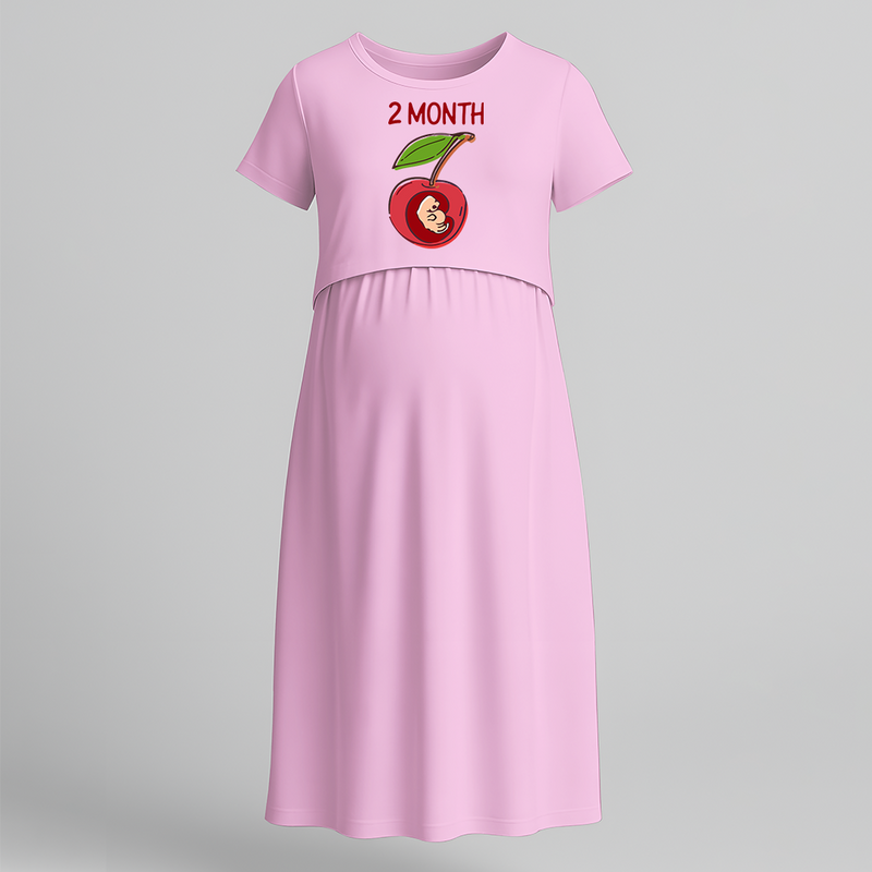 "2 Month"- Comfort Fit Maternity Maxi Dress With Prints - BABY PINK - Extra Small (Chest 32")