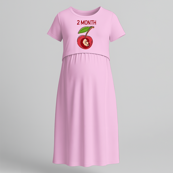 "2 Month"- Comfort Fit Maternity Maxi Dress With Prints - BABY PINK - Extra Small (Chest 32")