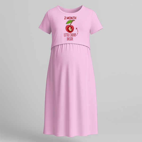 "2 Month"- Comfort Fit Maternity Maxi Dress With Prints - BABY PINK - Extra Small (Chest 32")