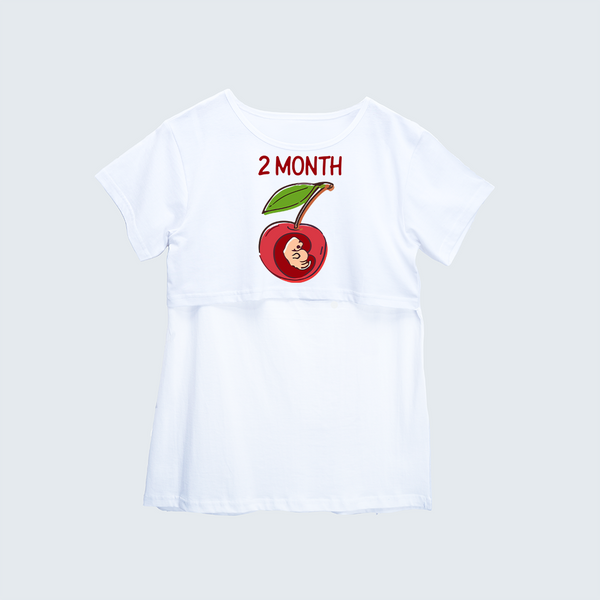 "2 Month"- Comfort Fit Maternity T-shirt With Prints - WHITE - XS XS(Chest 32")