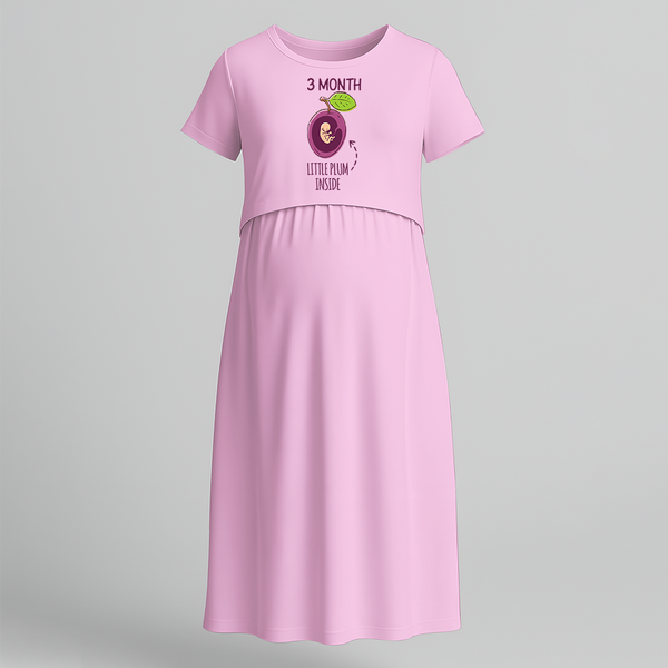 "3 Month"- Comfort Fit Maternity Maxi Dress With Prints - BABY PINK - Extra Small (Chest 32")
