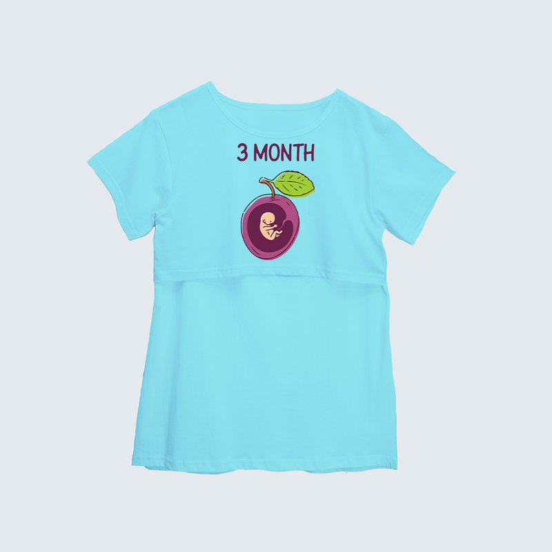 "3 Month"- Comfort Fit Maternity T-shirt With Prints - AQUA BLUE - XS XS(Chest 32")