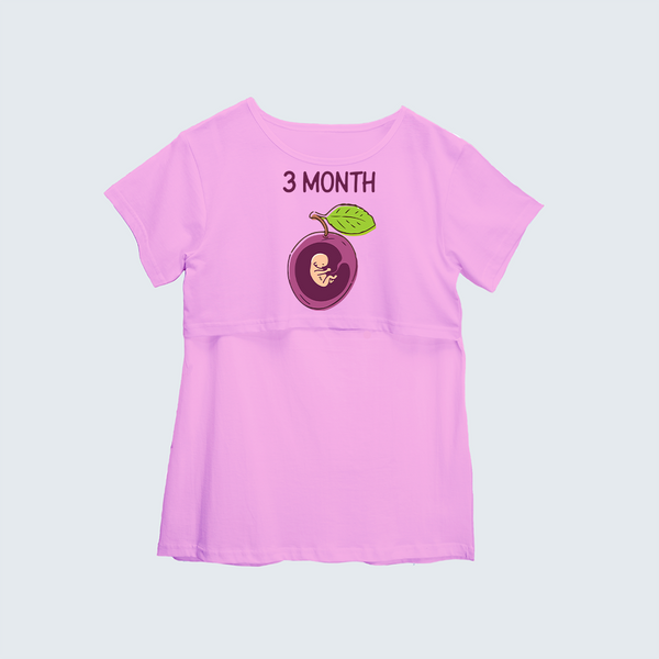 "3 Month"- Comfort Fit Maternity T-shirt With Prints - LIGHT PINK - XS XS(Chest 32")